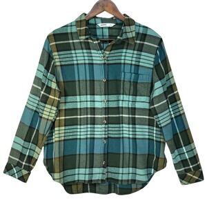 Sonoma Goods For Life Womens Flannel Shirt Petite Blue Green Plaid